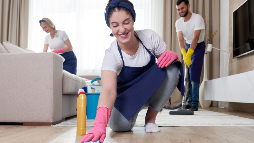 Cleaning team performing a deep clean